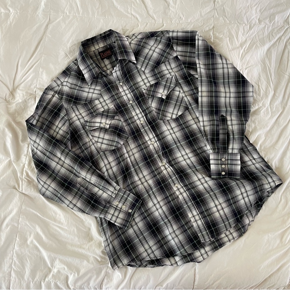Plains Western Pearl Snap Button Down Long Sleeve Shirt Large L
